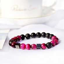 2019 Trendy Rose Red Bracelet For Women Ethnic Handmade Fashion Hematite Black Lava&Tiger Eye Stone Beads Bracelet AB309 2024 - buy cheap