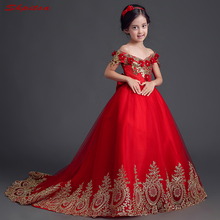 Vestidos vermelhos de flores para meninas, vestidos para casamento, primeira comunhão, desfile, para noite, meninas, crianças 2024 - compre barato