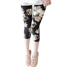 CUHAKCI Calf-Length Floral Stripe Print Sexy Pants Black Short Capris Women Summer Leggings High Waist 2024 - buy cheap