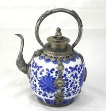 Tetera China tibetana de porcelana azul y blanca, excelente plata, dragón incrustado, decorativa 2024 - compra barato