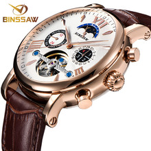BINSSAW Men Automatic Mechanical Tourbillon Watch Business Casual Leather Calendar Moon Phase Sports Watches Relogio Masculino 2024 - buy cheap