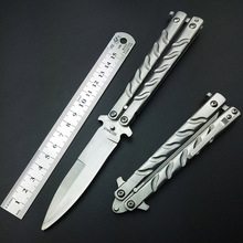 Butterfly in Knife Silver Titanium Coated Training Folding Knife Butterfly Not Sharp Butterfly No Edge Practice Tools 2024 - buy cheap