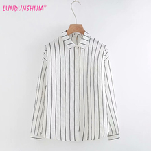 LUNDUNSHIJIA 2018 New Arrival Spring Autumn Women Long Sleeve Striped 100%Cotton Blouse Ladies White Navy Blue Shirt Tops 2024 - buy cheap