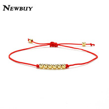 NEWBUY Trendy Gold Color 4mm Copper Beads Charm Bracelets For Women Girl Handmade Red String Lucky Braccelet Female Accessories 2024 - buy cheap