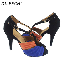 DILEECHI-zapatos de baile latino para mujer, calzado de terciopelo azul con tacón alto de 8,5 cm, para bailar Salsa y Tango, isointernacional 2024 - compra barato