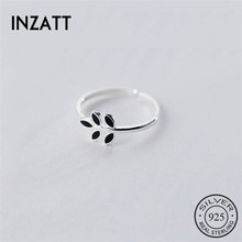 INZATT-anillo ajustable de Plata de Ley 925 auténtica minimalista para mujer, accesorio de joyería con esmalte de hoja verde y negra, para fiesta 2024 - compra barato