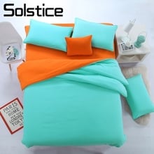 Solstice Home Textile King Full Duvet Cover Pillowcase Bed Flat Sheet Solid Cyan Orange Bedding Set Woman Teen Kid Girl Bedlinen 2024 - buy cheap