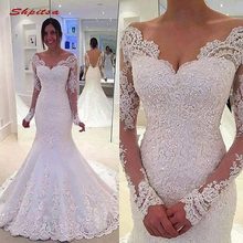 Lace Mermaid Wedding Dresses Long Sleeve Tulle Beaded Plus Size Bride Bridal Weding Weeding Dresses Wedding Gowns 2019 2024 - buy cheap