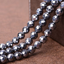 Contas de pedra terahz natural 6-14mm, 15 '', redondo, facetado cinza, faça você mesmo, contas soltas para fazer joias, pulseira, colar, presente 2024 - compre barato