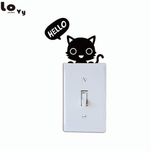 Hello котенок для выключателя стикер Забавный мультяшный Кот виниловая настенная наклейка для детской комнаты спальни домашний декор 2024 - купить недорого