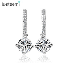 LUOTEEMI Loop with 8mm 2ct Round CZ Stone Earring Small Tiny Cubic Zircon Delicate Women Doop Earrings Factory Wholesale Jewlery 2024 - buy cheap