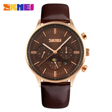 SKMEI-reloj de cuarzo para hombre, cronógrafo con fecha, correa de cuero de lujo, resistente al agua, 2020, 9117 2024 - compra barato