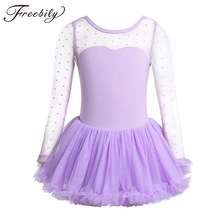 Crianças Ballet tutu Vestido de Algodão Polka Dots Malha Mangas Compridas Vestidos para a Menina Ballet Dancewear Ballet Collant De Ginástica Roupas 2024 - compre barato