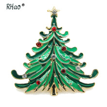 RHao Women and Men Fashion Jewelry Brooch Gifts New Green Christmas Tree Brooches Enamel pins Crystal Life Tree Brooch Corsage 2024 - buy cheap
