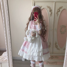 summer Lolita Dress Strawberry Cafeaulait style Chiffon Dress Big swing pink white Girl Cute 2024 - compre barato