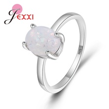 Piedra ópalo blanco ovalado para mujer y niña, ajuste de puntas de Plata de Ley 925 auténtica, joyas anillos de moda 2024 - compra barato