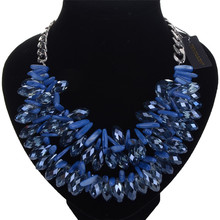 Jerollin Blue Crystal Pendant Necklace Metal Chain Elegant Statement Choker Maxi Necklace For Women Party Accessories Collares 2024 - buy cheap