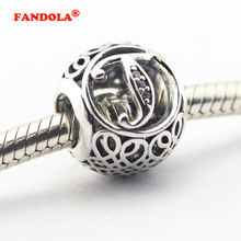 925 Sterling Silver Jewelry Fits Pandora Charms Bracelets Vintage T with Clear Cubic Zirconia Beads Free Shipping 2024 - buy cheap