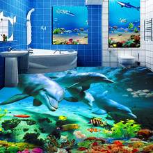 Пользовательские 3D Пол Стикеры Ocean World Дельфин Туалеты Ванная комната Спальня виниловый пол росписи ПВХ Водонепроницаемый обои картины Современные 2024 - купить недорого