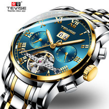 Luxury TEVISE Mens Watches Mens Stainless steel Tourbillon Calendar Automatic Mechanical Wristwatch Relogio Masculino + Box 2024 - buy cheap