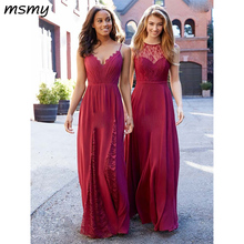 Elegant A-Line Bridesmaid Dresses Sleeveless Mismatched Red Chiffon Cheap Long Bridesmaid Dresses With Lace Custom Made 2024 - buy cheap