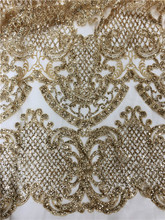 2018 nuevo stock 5 yardas malla oro brillo estampado a mano brillo africano encaje para vestido de novia H-181035 2024 - compra barato