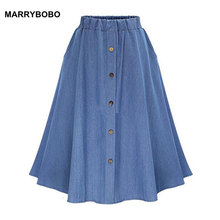 2018 Summer Autumn Women High Waist Female Button Knee-length Skirts Vintage Retro Denim Skirt Gown Pleated Midi Women Sundress 2024 - buy cheap