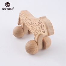 Let's make-coche de madera de haya de Cheetah Montessori, juguete para niños, coche de leopardo de dentición, cochecito, bloque de madera, 1 ud. 2024 - compra barato