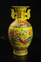 Hollowed Chinese Colorful Porcelain Big Yellow Vase painting dragon&phoenix 2024 - buy cheap