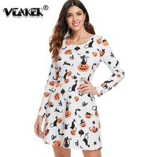 Women's Dress Halloween Pumpkins Print Dress Long Sleeve O Neck Christmas Festival slim fit Dress Skull Print Dresses Vestidos 2024 - buy cheap