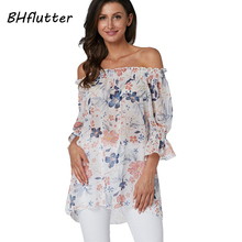 Bhflutter blusa de verão branca, camisa nova moda 2019, sexy, ombro de fora, túnica casual, mulheres, boho, estampa floral, blusas de chiffon 2024 - compre barato