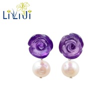 Lii Ji-pendientes de plata de ley 925 con piedra Natural, amatista, rosa, flores, Nearround, chapado en oro de 18K, envío directo 2024 - compra barato