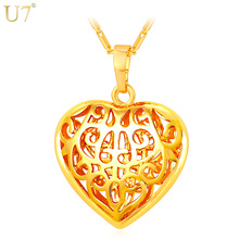 U7 Heart Pendant Necklace New Fashion For Women Wholesale Gold Color Hollow Women Gift Trendy Heart Jewelry P824 2024 - buy cheap