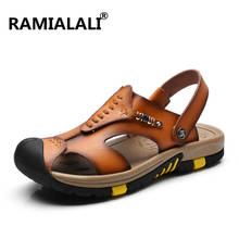 Ramialali Mens Sandals Genuine Leather Summer Slipper New Beach Men Casual Shoes Outdoor Sandals Walking Sandals for Man 2024 - buy cheap