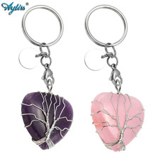 Ayliss Brand New Heart Natural Stone Pendant Keychain, Wire Wrapped Gem Stone Healing Chakra Keychain Jewelry Mother's Day Gift 2024 - buy cheap