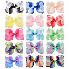 16pcs/lot 4.3 Inch Rainbow Grosgrain Ribbon Bow With Clip Kids Cartoon Hair Clip Boutique Gradient Hair Accessories 798 2024 - купить недорого