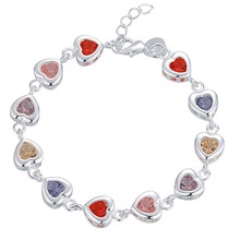 Best Valentine's Gift Shiny Multicolored Zircon Crystal Heart Shape 925 Sterling Silver Woman Girl Bracelet Jewelry 2024 - buy cheap