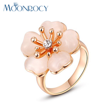 MOONROCY Rose Gold Color Drop Shipping Heart Flower Austrian Cubic Zirconia Crystal Opal Rings Jewelry Wholesale for Women Rings 2024 - buy cheap