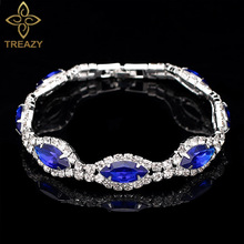 TREAZY Silver Plated Royal Blue Crystal Bracelets For Women Charm Rhinestone Bracelets & Bangles Bridal Wedding Jewelry Gift 2024 - buy cheap