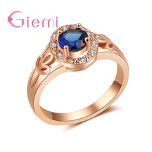 Trendy Rose Gold Blue Zircon Round Jewelry For Women Girl Hot Sale Factory Price  Fashion Ring For Dating Couples Gift 2024 - buy cheap