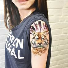 Tatuaje temporal impermeable para mujeres, hombres y niñas, pegatina de cabeza de león, pluma, tatuaje Flash, tatuaje de gran tamaño 2024 - compra barato