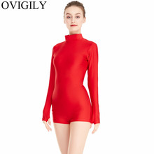 OVIGILY Women's Thumb Holes High Neck Gymnastics Biketard Dance Unitards Adults Spandex Red Long Sleeve Leotards Unitards Womens 2024 - buy cheap