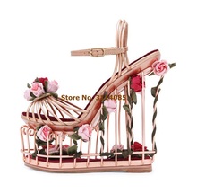 Sandalias de Tacón de Cuña con plataforma para mujer, zapatos de tacón alto con diseño de flores en 3D, color rosa y rojo, para boda 2024 - compra barato