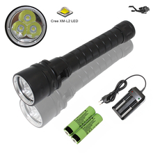 Waterproof dive torch diving flashlight underwater flashlight  XM-L2 LED lamp + 18650 battery + AC charger 2024 - buy cheap