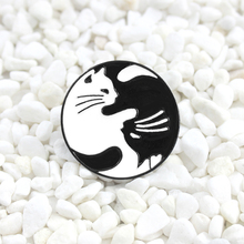 Yin Yang White Black Cat Round badge Cute black white cat pin Hug kitten Enamel Couple brooch Denim shirt backpack accessories 2024 - buy cheap