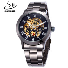 Relogio Masculino SHENHUA Mens Watches Top Brand Luxury Retro Black Automatic Mechanical Skeleton Watches Men Winner Wrist Watch 2024 - buy cheap