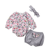 Newborn Baby Girl Floral Tops Romper Cotton Shorts Pants Outfit 3PCS Set Clothes 2024 - buy cheap