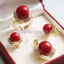 Free Shipping>Set 10mm &14mm red South sea Shell Pearl Earrings Necklace NO Box 2024 - buy cheap