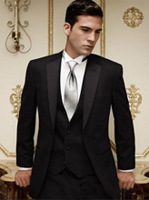 Trajes de boda de dos botones para hombre, esmoquin de novio negro con solapa de muesca, traje de padrino de boda para hombre (chaqueta + Pantalones + chaleco), novedad de 2019 2024 - compra barato