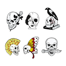 Gothic Skeleton Brooch Pizza Rose Butterfly Skull Knife Book Raven Bloody Skeleton Woman Enamel Leather Badge Pin Halloween Gift 2024 - buy cheap